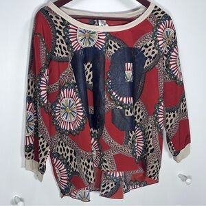 Y2K Vintage Topia Women’s Size 1X 09 Jersey Emblem Blouse Geometric Polyester